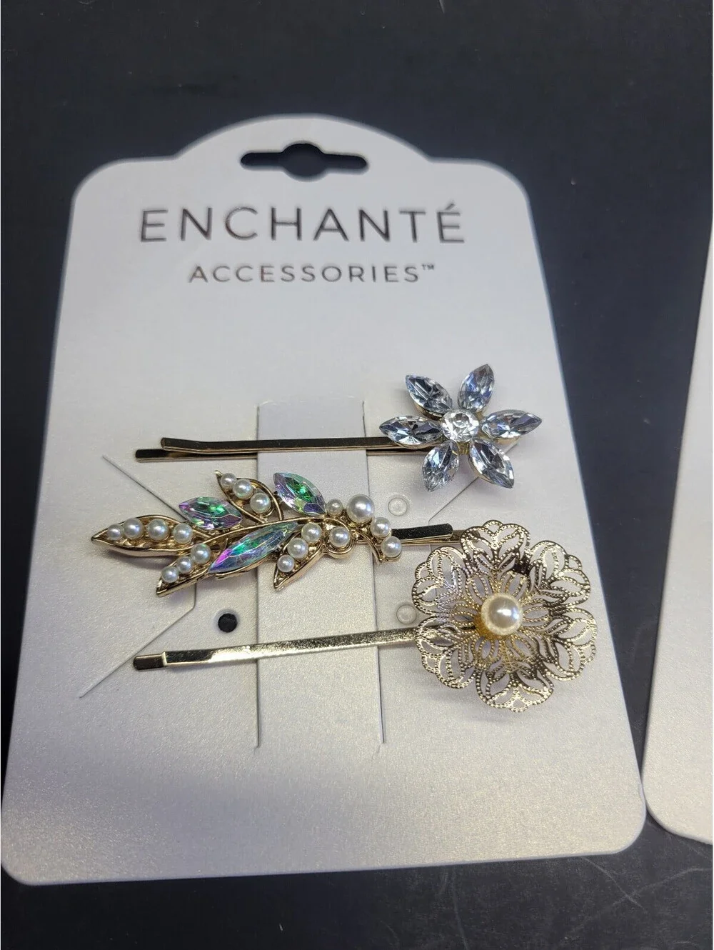 6 Pc Enchante Accessories Girls Bobby Hair pins Floral Flower Rhinestones Pearls